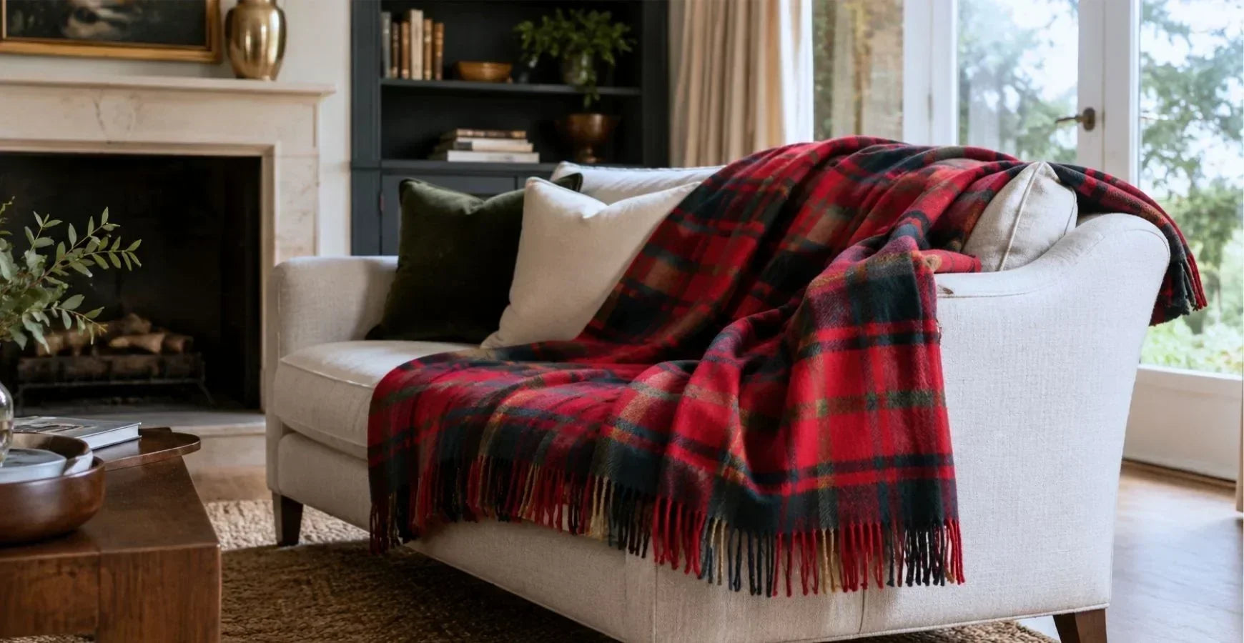 plaid tartan dark maple sur un canapé