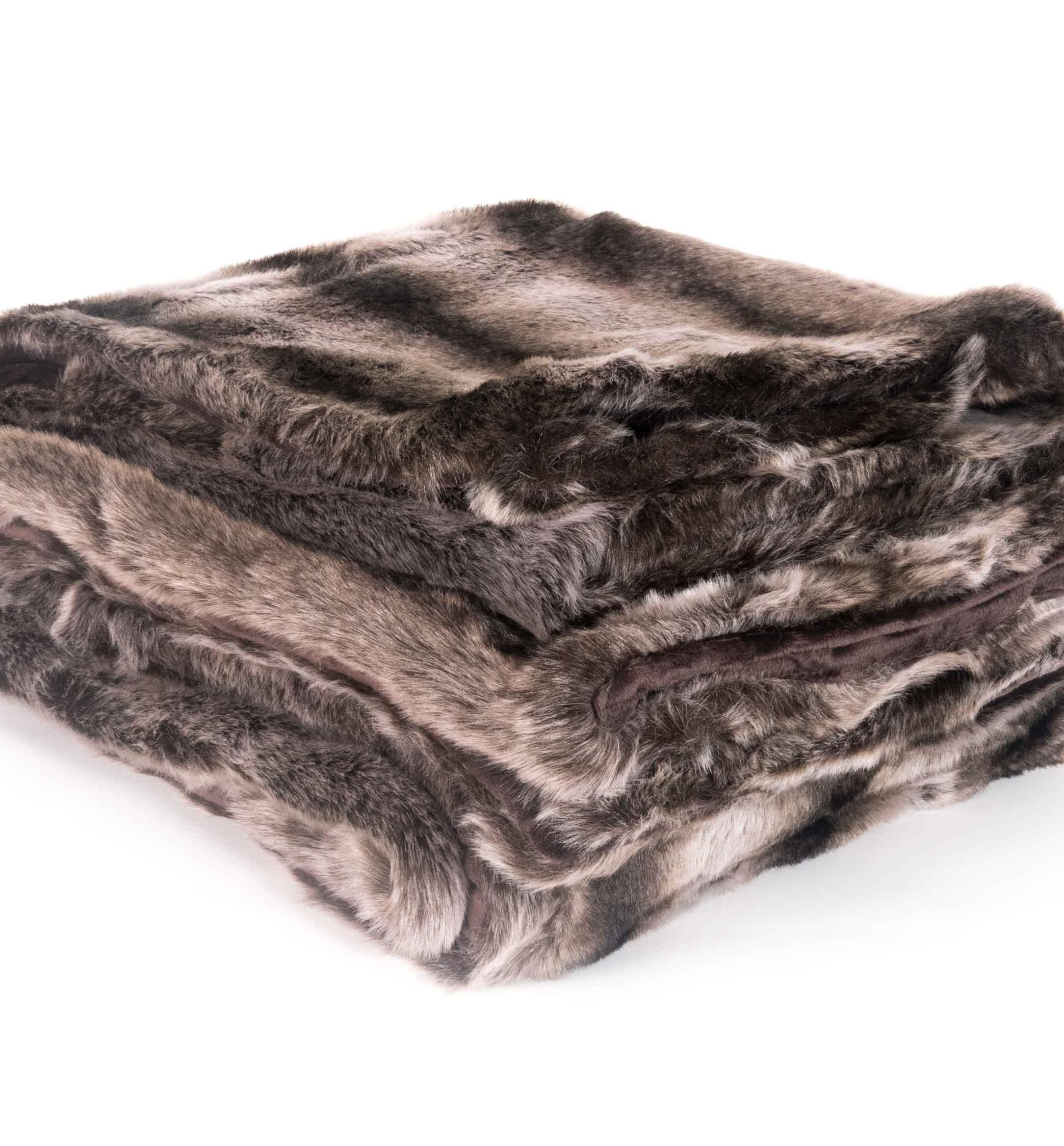 Plaid Fausse Fourrure Loup foncé 150 x 200 cm, Plaid Addict, gros plan sur la matière