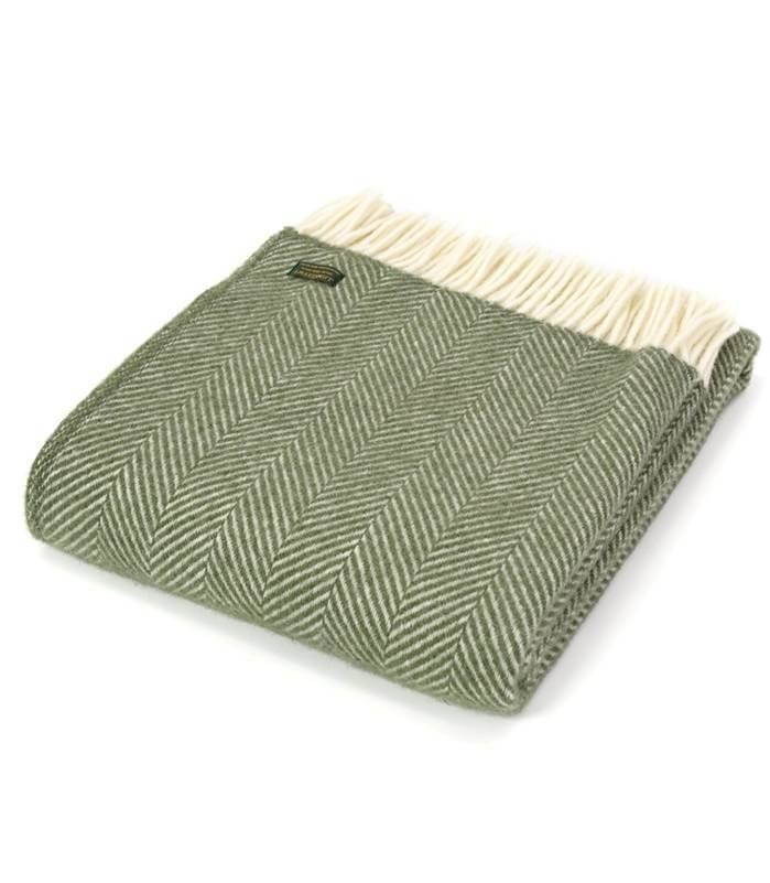 Plaid Laine Chevrons Vert Olive 150 x 183 cm, The Mill, ambiance cocooning