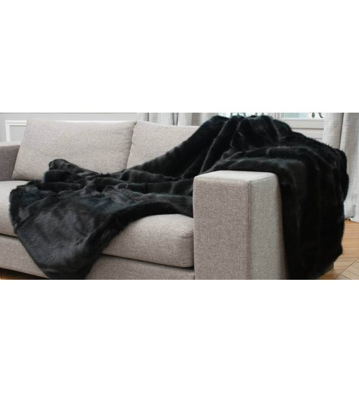 Plaid Fausse Fourrure noir - accessoire déco luxe pour salon ou chambre