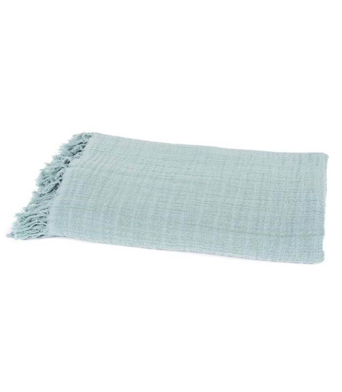 Plaid Coton et Lin Céladon Stonewash 130 x 170 cm, Plaid Addict, gros plan sur la matière