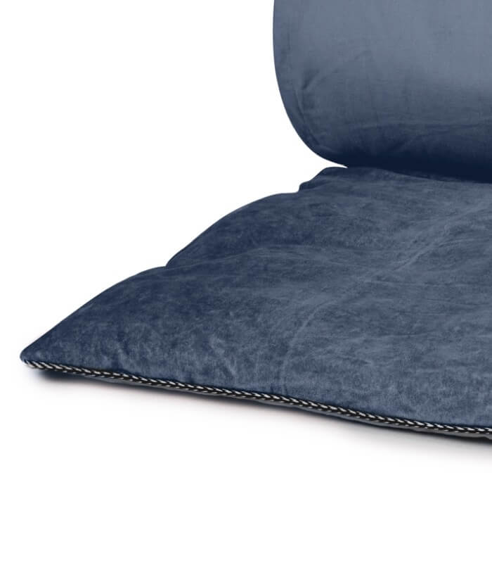 Edredon Bout de Lit Velours Bleu 85 x 200cm, Plaid Addict, drapé en bout de lit