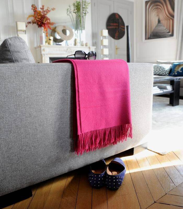 Plaid Laine Alpaga Luxe Framboise 130 x 180cm, Casa Paola, tissé en Pérou
