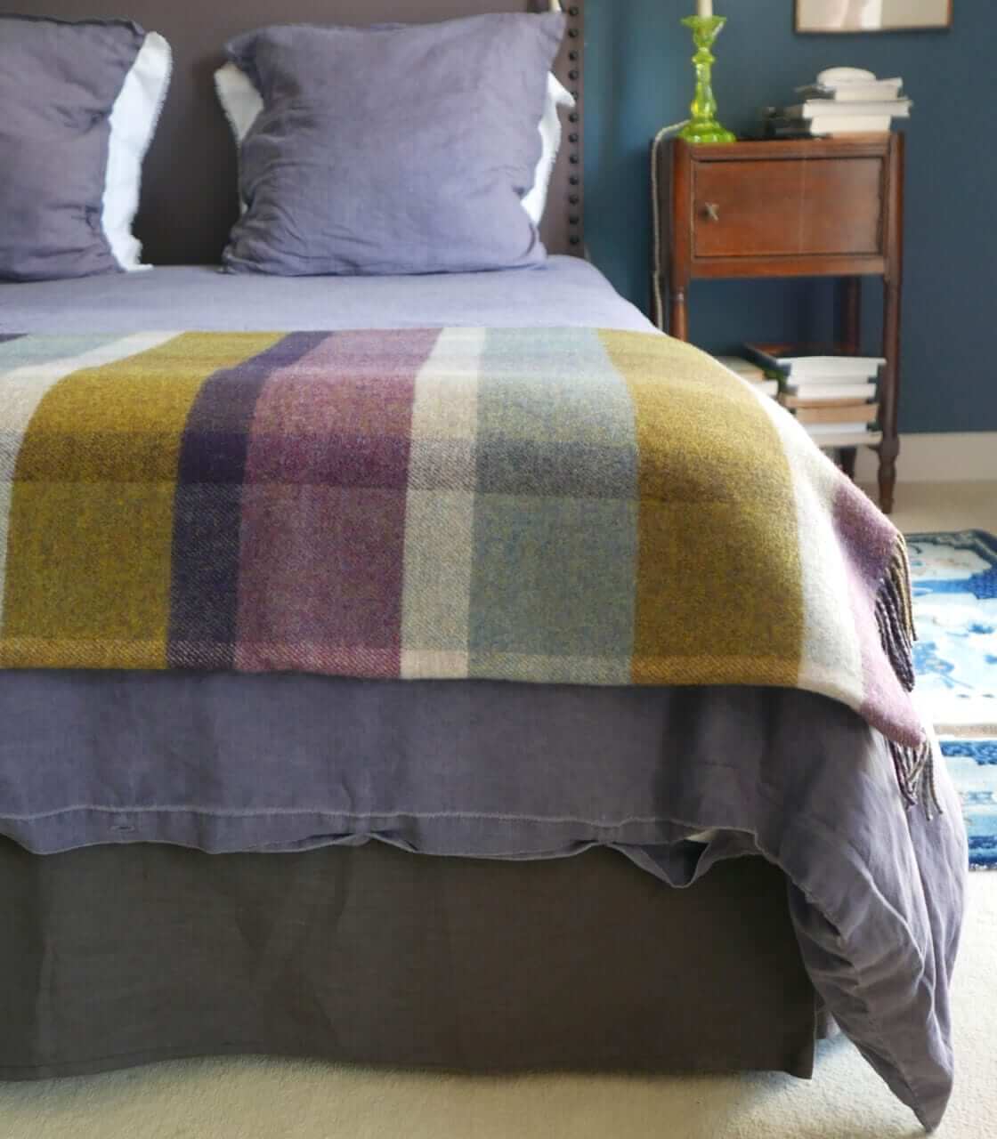 Plaid Laine Écossais Réversible Luxe Aubergine et Vert 140 X 190 cm