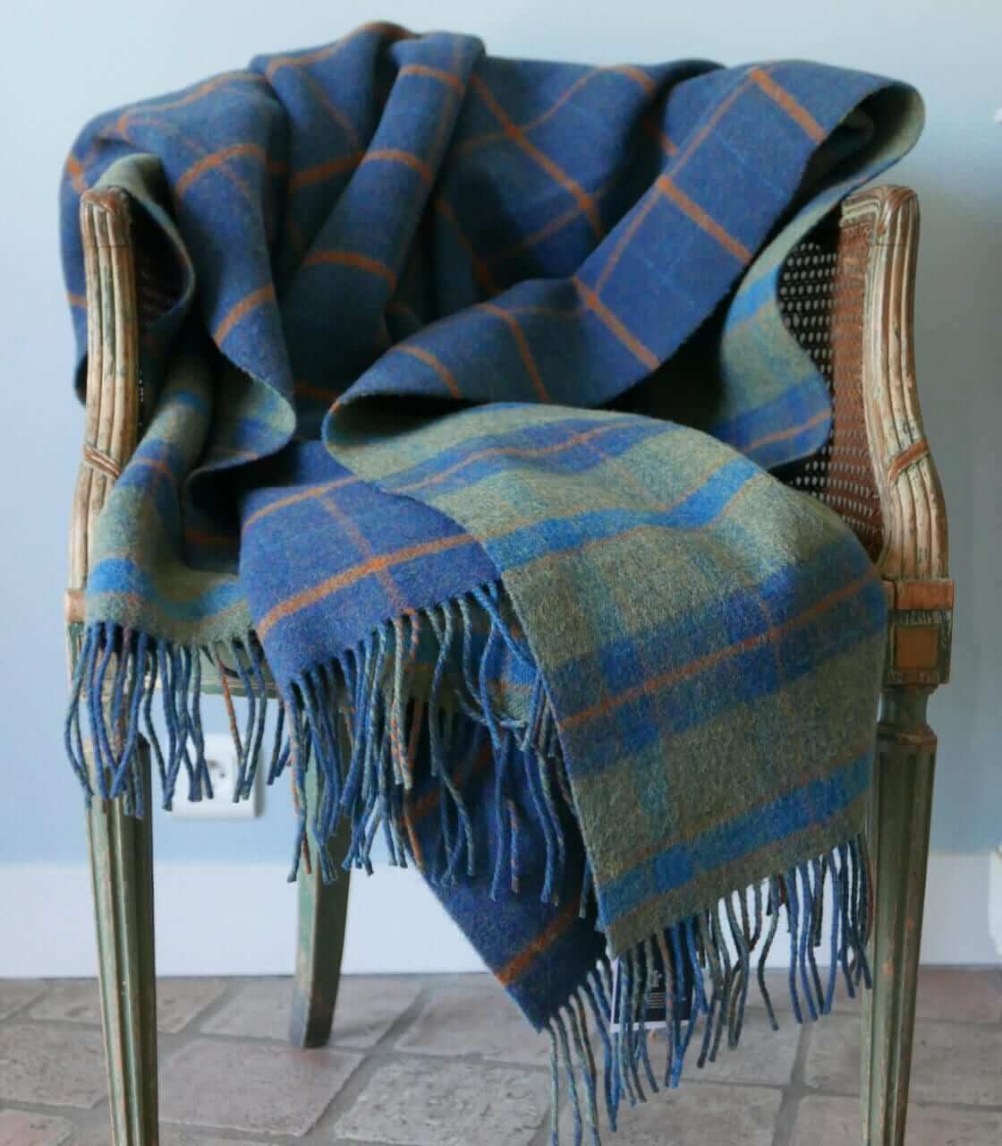 Plaid Laine Écossais Réversible Luxe Vert - cadeau déco en Pure Laine tissé en Ecosse