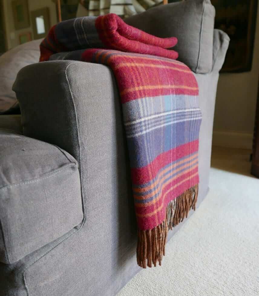 Plaid Laine Écossais Scottish Heritage Luxe Rouge et Bleu - cadeau déco en Pure Laine tissé en Angleterre