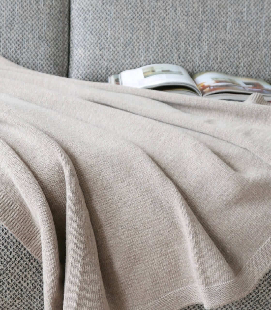 Plaid Long Island Taupe Laine Tricoté 140 x 200 cm, Plaid Addict