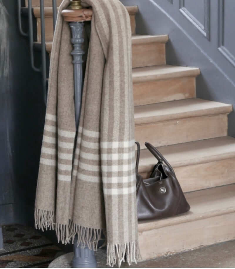 Plaid Pure Laine Naturel Beige et Blanc, Plaid Addict