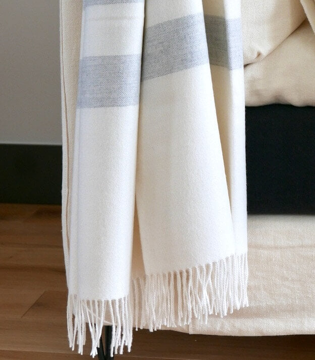 Plaid Laine Alpaga Luxe Altiplano Blanc Cassé, Plaid Addict, gros plan sur la matière