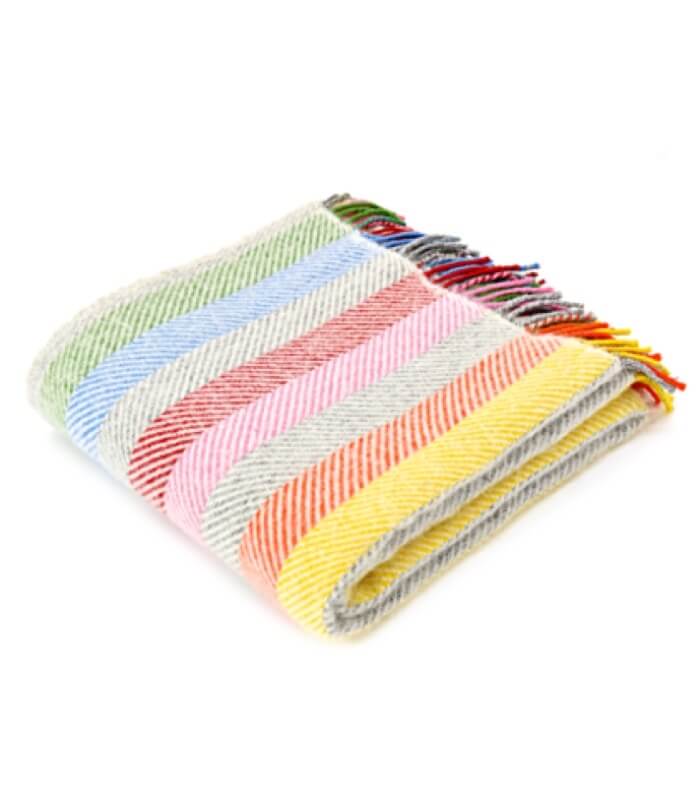 Plaid Laine Rainbow Gris Rayures Colorées 150 x 183 cm, The Mill, confort haut de gamme