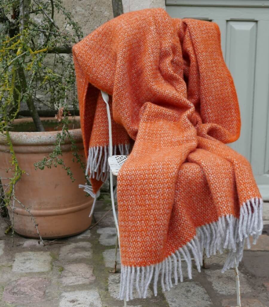 Plaid Laine Illusion Orange et Gris 150 x 183 cm, The Mill, confort haut de gamme