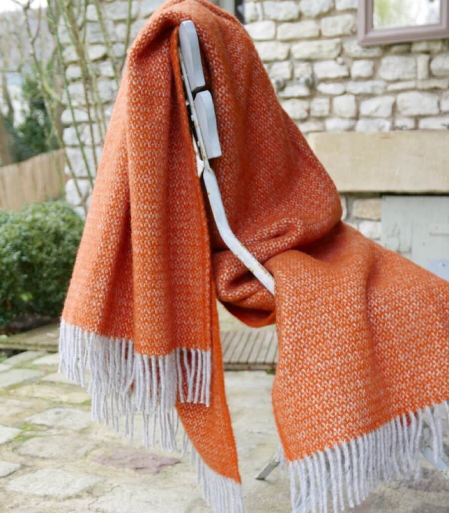 Plaid Laine Illusion Orange et Gris 150 x 183 cm, The Mill, tissé en Angleterre
