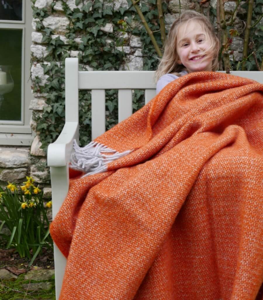 Plaid Laine Illusion Orange et Gris 150 x 183 cm, The Mill, ambiance cocooning