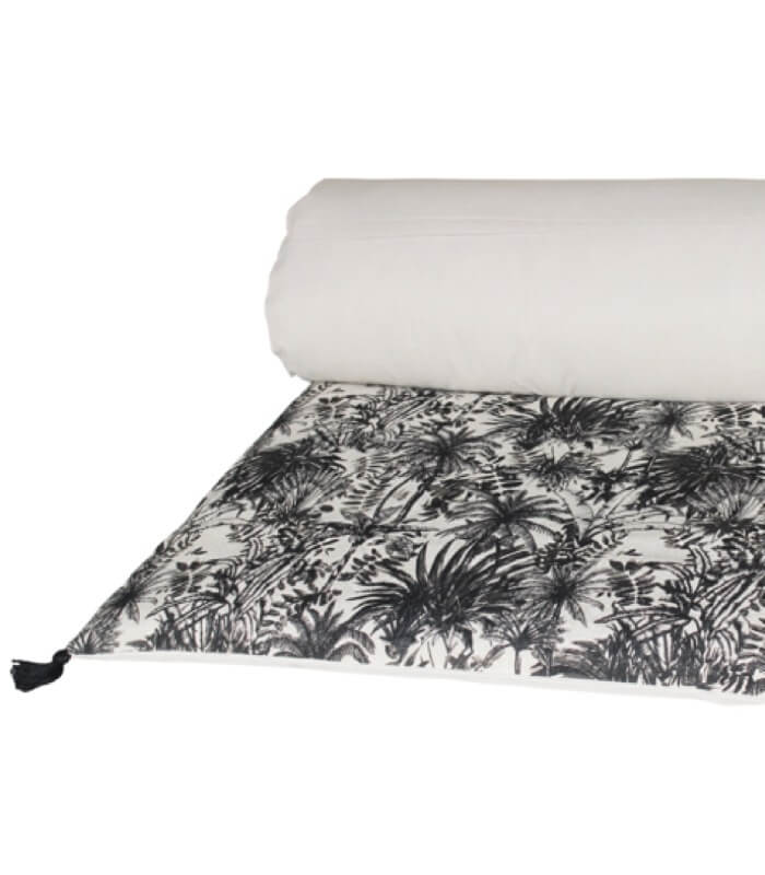 Edredon Bout de Lit Palme Noir et Beige 85 x 200cm, Plaid Addict