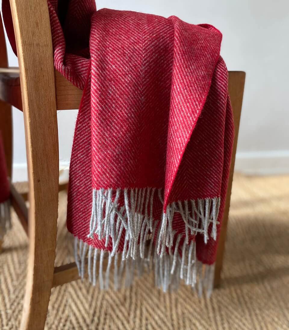 Plaid Laine Mérinos Chevrons Rouge, Plaid Addict