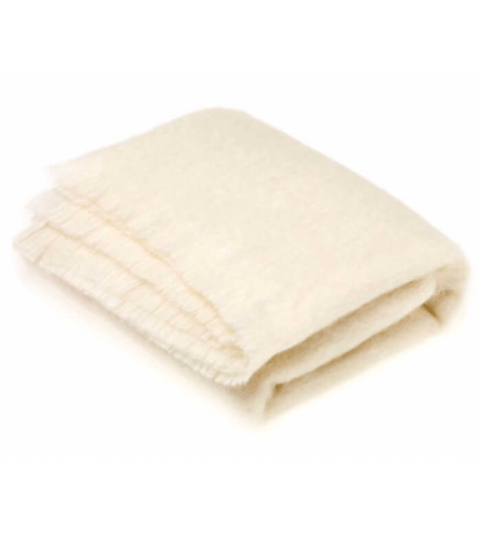Plaid Mohair Blanc Cassé Naturel Luxe 140 x 180 cm, B at Home, confort haut de gamme