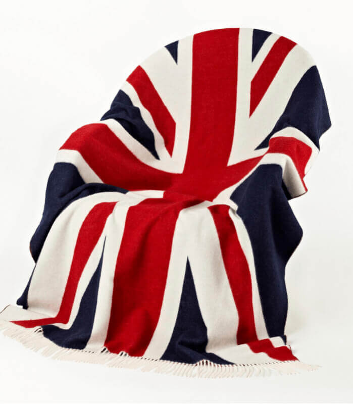 Plaid Laine Mérinos Union Jack 130 x 200 cm, B at Home, gros plan sur la matière