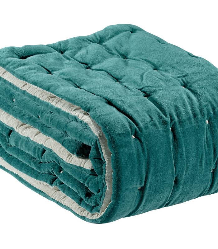 Edredon/Jeté de Lit Velours ELISE Vert de Gris 240 x 260 cm, Vivaraise