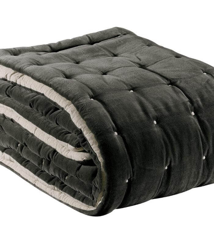 Edredon/Jeté de Lit Velours ELISE Gris Foncé Tonnerre 240 x 260 cm, Vivaraise