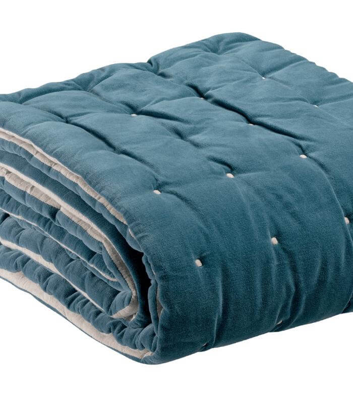 Chemin de lit Velours ELISE Bleu Riviera 90 x 240 cm, Vivaraise