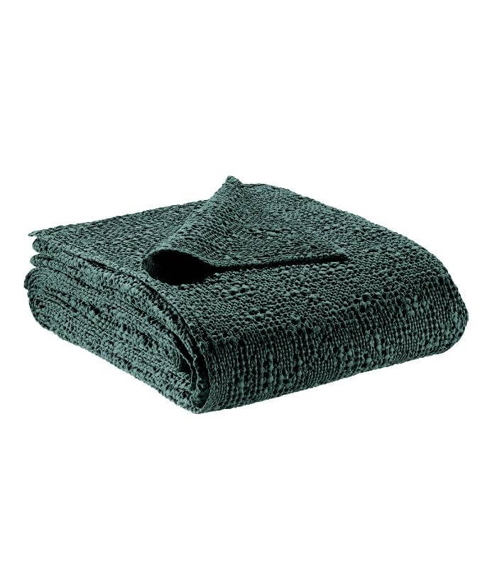 Jeté de canapé/Couvre-lit 100% coton TANA Vert Prusse, Vivaraise, gros plan sur la matière