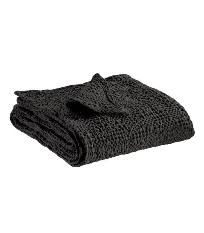 Jeté de canapé/Couvre-lit 100% coton TANA Noir Carbone, Vivaraise, gros plan sur la matière
