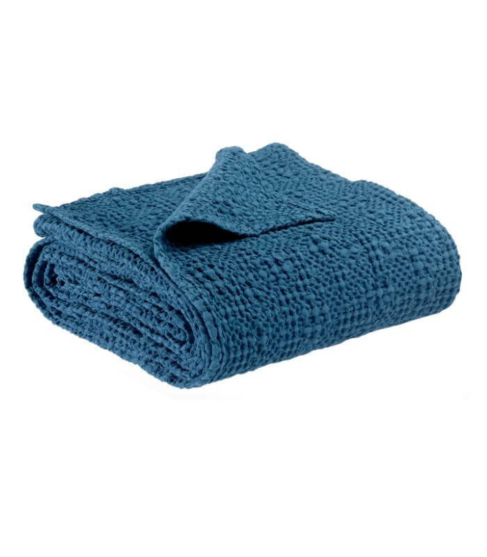 Jeté de canapé/Couvre-lit 100% coton TANA Bleu, Vivaraise, gros plan sur la matière