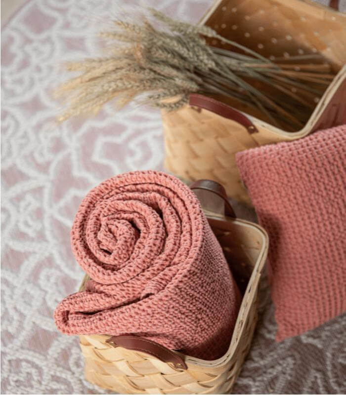 Jeté de canapé/ Couvre-lit 100% coton MAIA Rose - en coton - haut de gamme