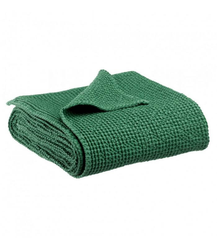 Plaid coton vert - détail texture douce pour couvre-lit et chambre