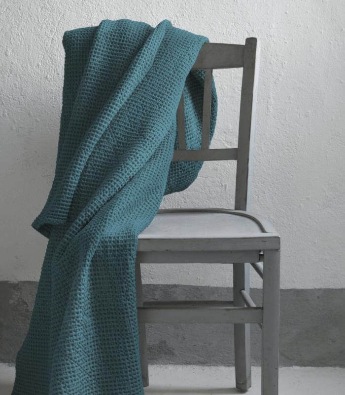 Jeté de canapé/ Couvre-lit 100% coton MAIA Bleu Topaze - en coton - haut de gamme