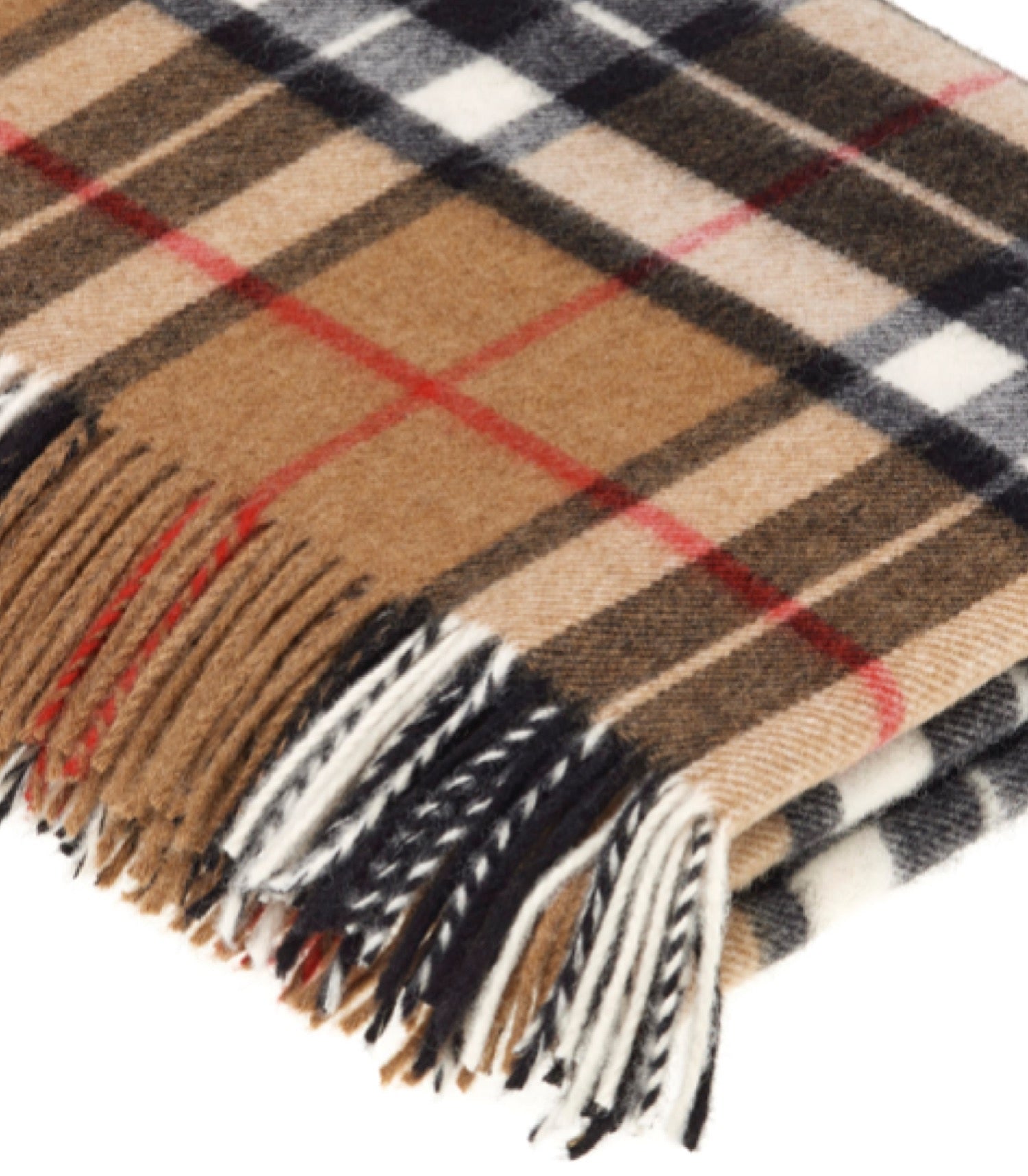 Plaid Mérinos Écossais Camel Thomson - vue lifestyle sur canapé ou lit