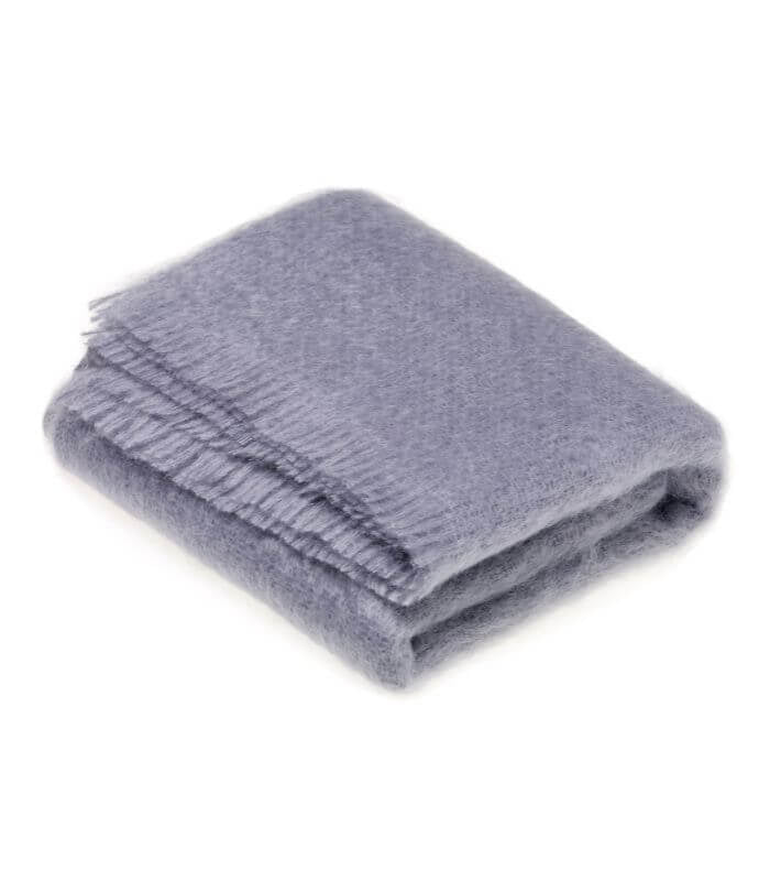 Plaid Mohair Bleu Gris Luxe 140 x 180 cm, B at Home, gros plan sur la matière