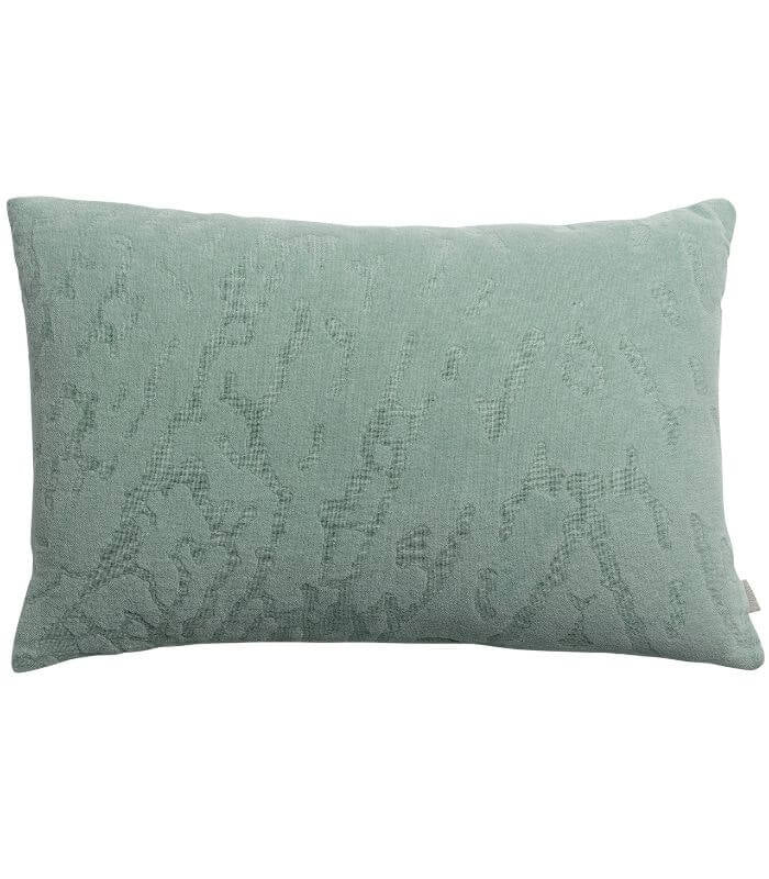Coussin Coton Ines Opaline, Vivaraise, drapé sur un canapé