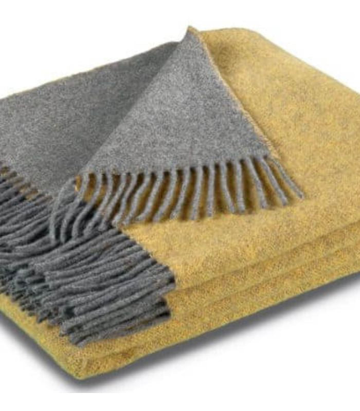 Plaid Cachemire Reversible Ocre et Gris 130 x 170 cm - Collection VENICE, Plaid Addict