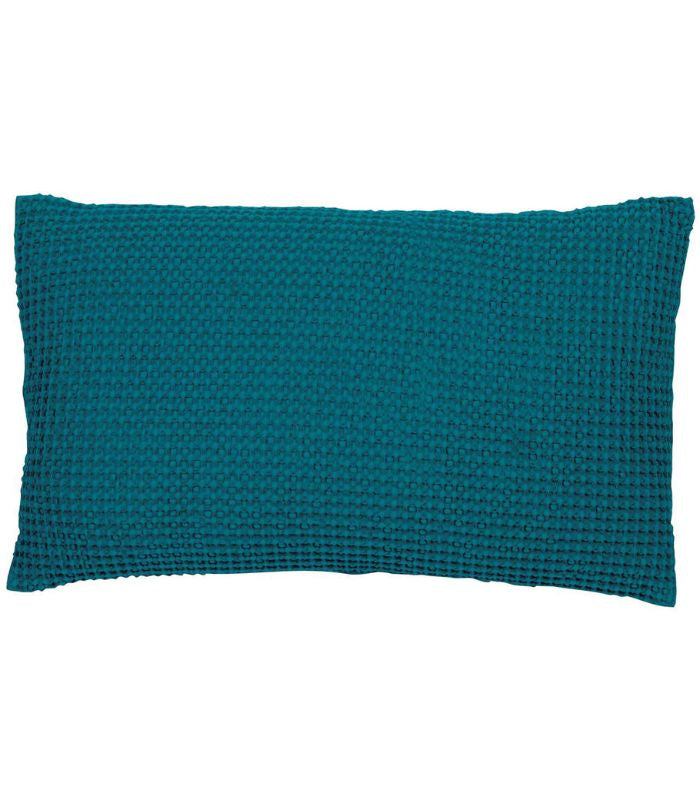 Coussin Coton MAIA Bleu Topaze, Vivaraise, gros plan sur la matière