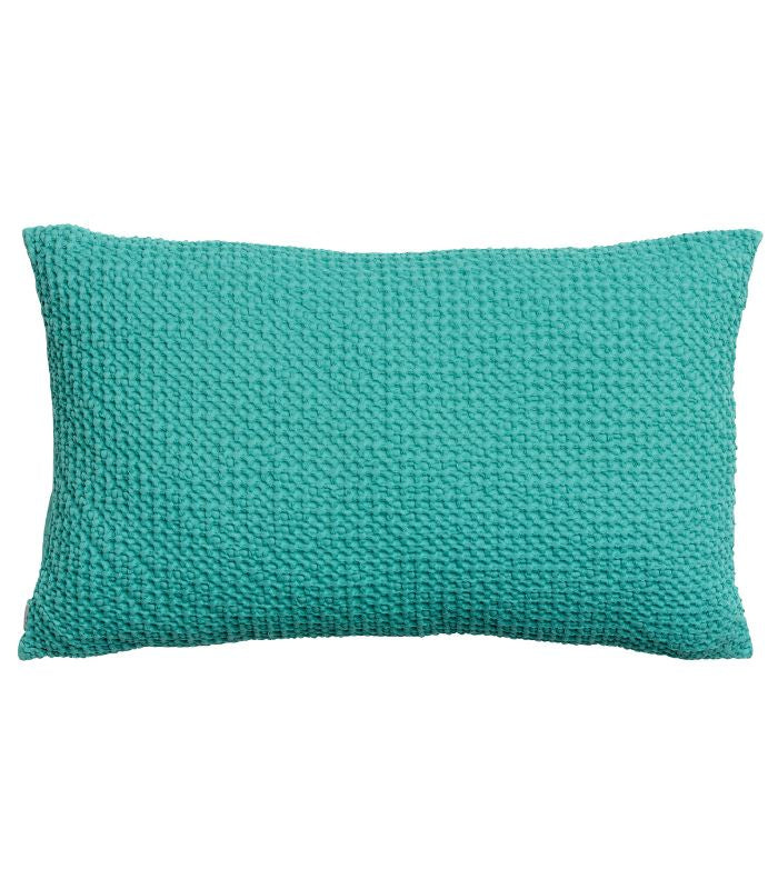 Coussin Coton MAIA Bleu Lagon, Vivaraise, gros plan sur la matière