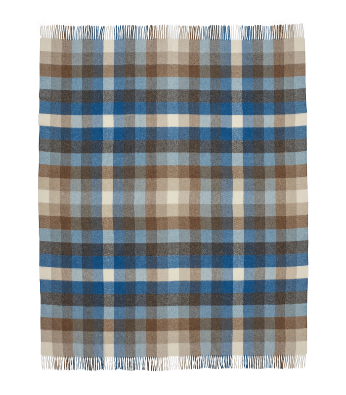 Plaid Laine Mérinos Carreaux Bleu 140 x185 cm, B at Home, gros plan sur la matière