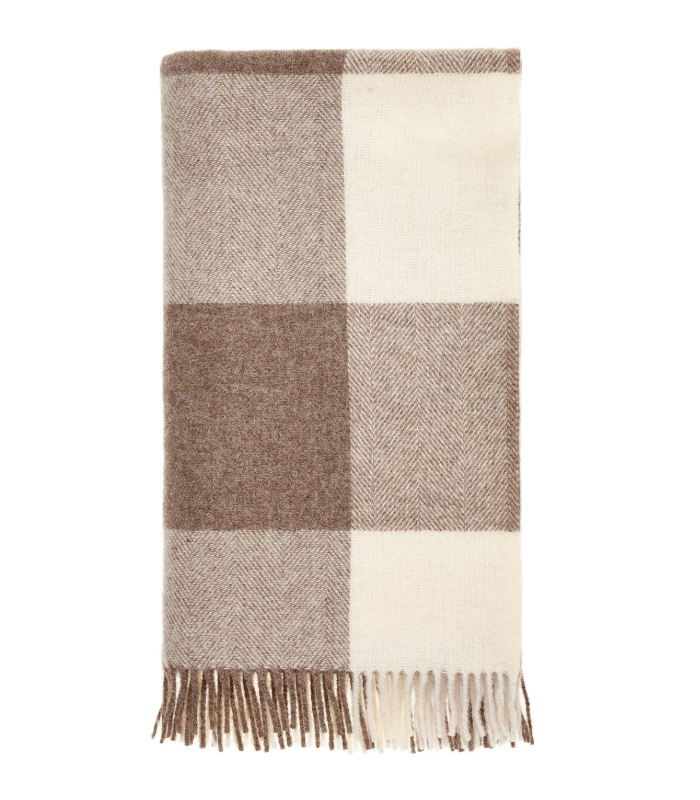 Plaid Naturel Pure Laine Carreaux Brun 135 x 195 cm, Plaid Addict