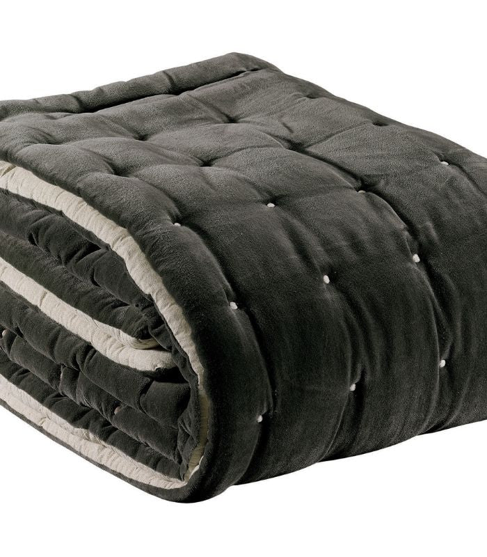 Chemin de lit Velours ELISE Gris Tonnerre 90 x 240 cm, Vivaraise