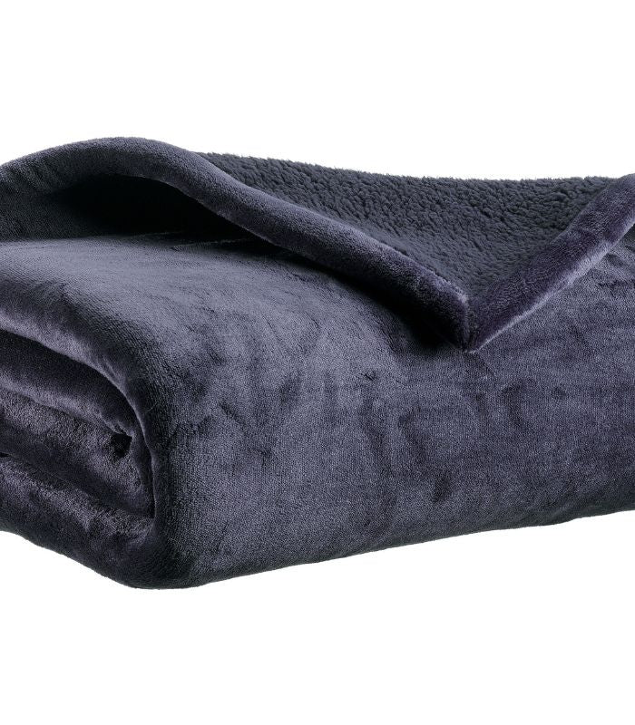 Plaid Cocooning Effet Mouton Bleu Marine, Vivaraise