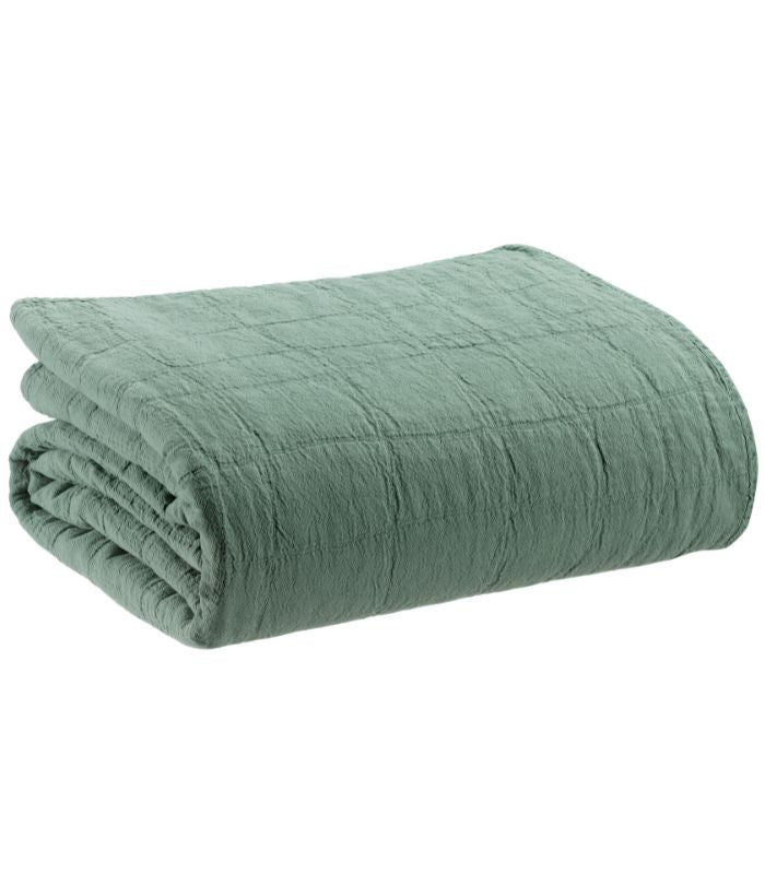 Jeté de canapé/Couvre-lit 100% coton TITOU Vert de Gris, Vivaraise