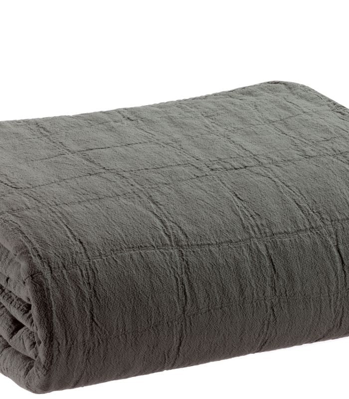 Jeté de canapé/Couvre-lit 100% coton TITOU Gris Carbone, Vivaraise, gros plan sur la matière