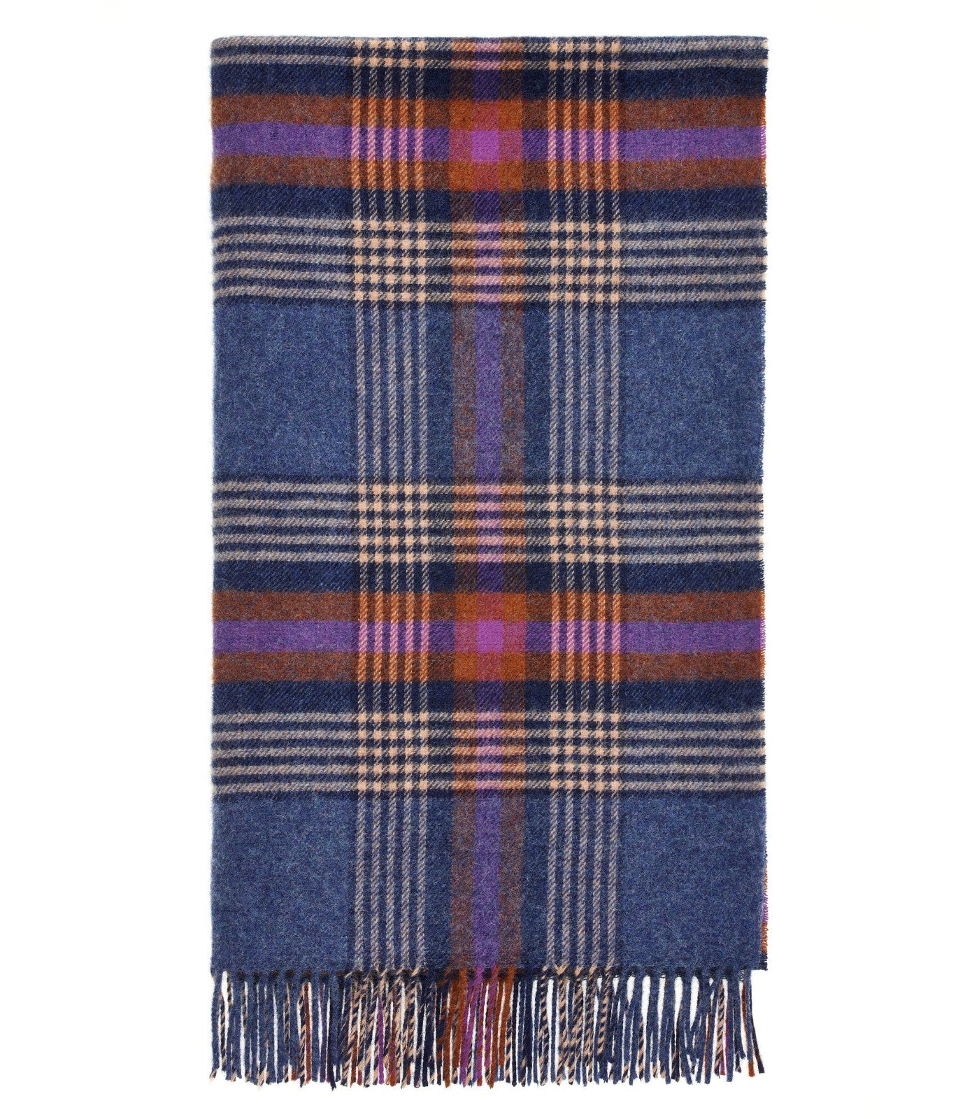 Plaid Laine Ecossais Bleu et Orangé 140 x 185 cm, B at Home, tissé en Angleterre