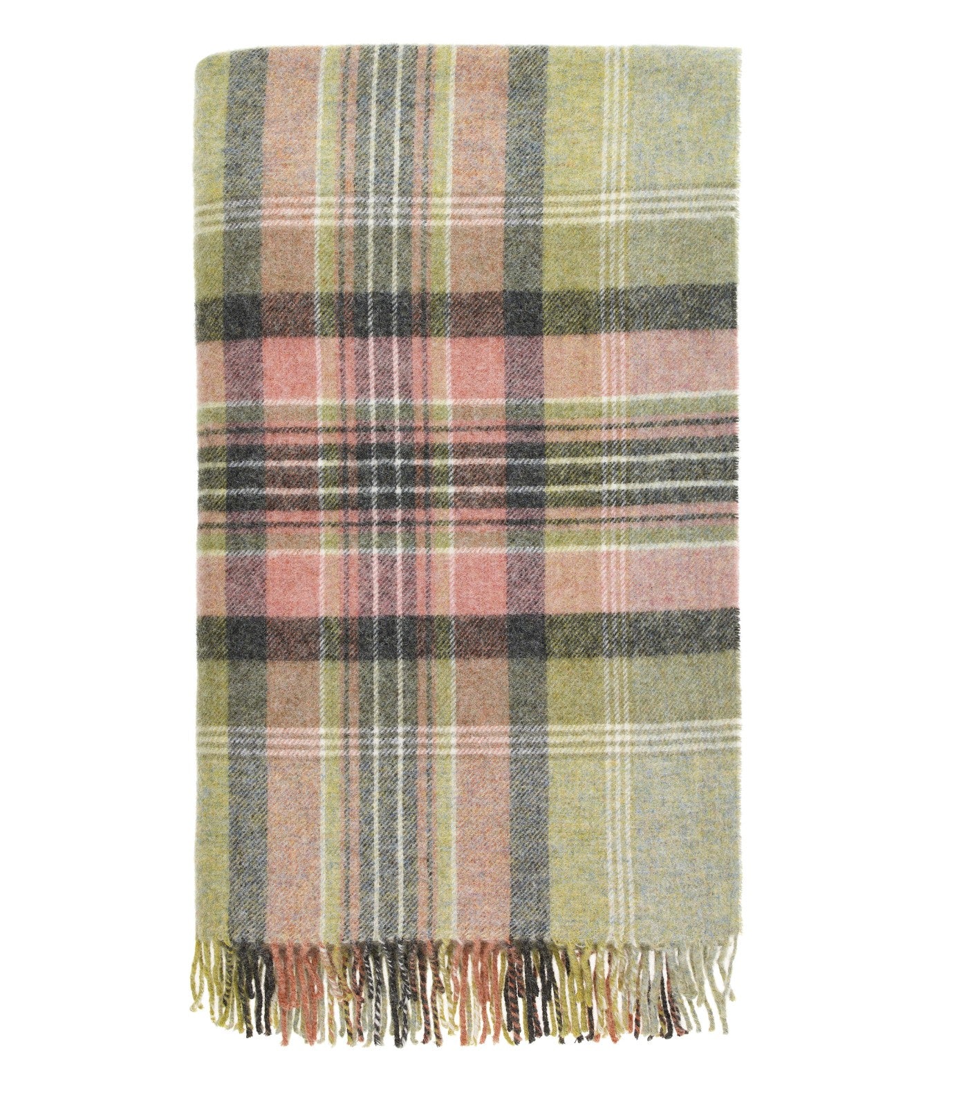 Plaid Laine Ecossais Kintyre Vert et Rose 140 x 185 cm, B at Home, tissé en Angleterre