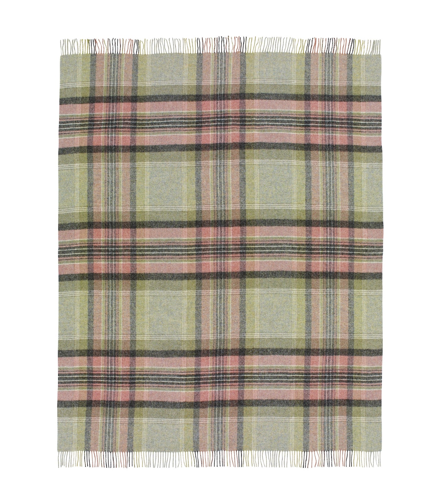 Plaid Laine Ecossais Kintyre Vert et Rose 140 x 185 cm, B at Home, gros plan sur la matière