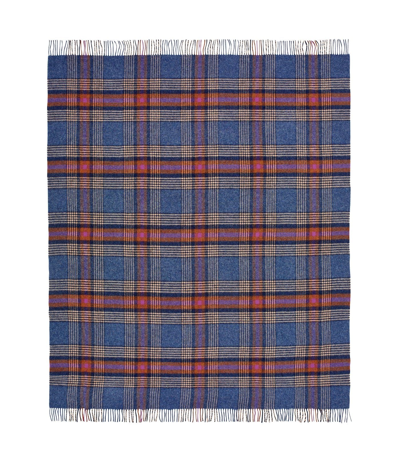 Plaid Laine Ecossais Bleu et Orangé 140 x 185 cm, B at Home, gros plan sur la matière