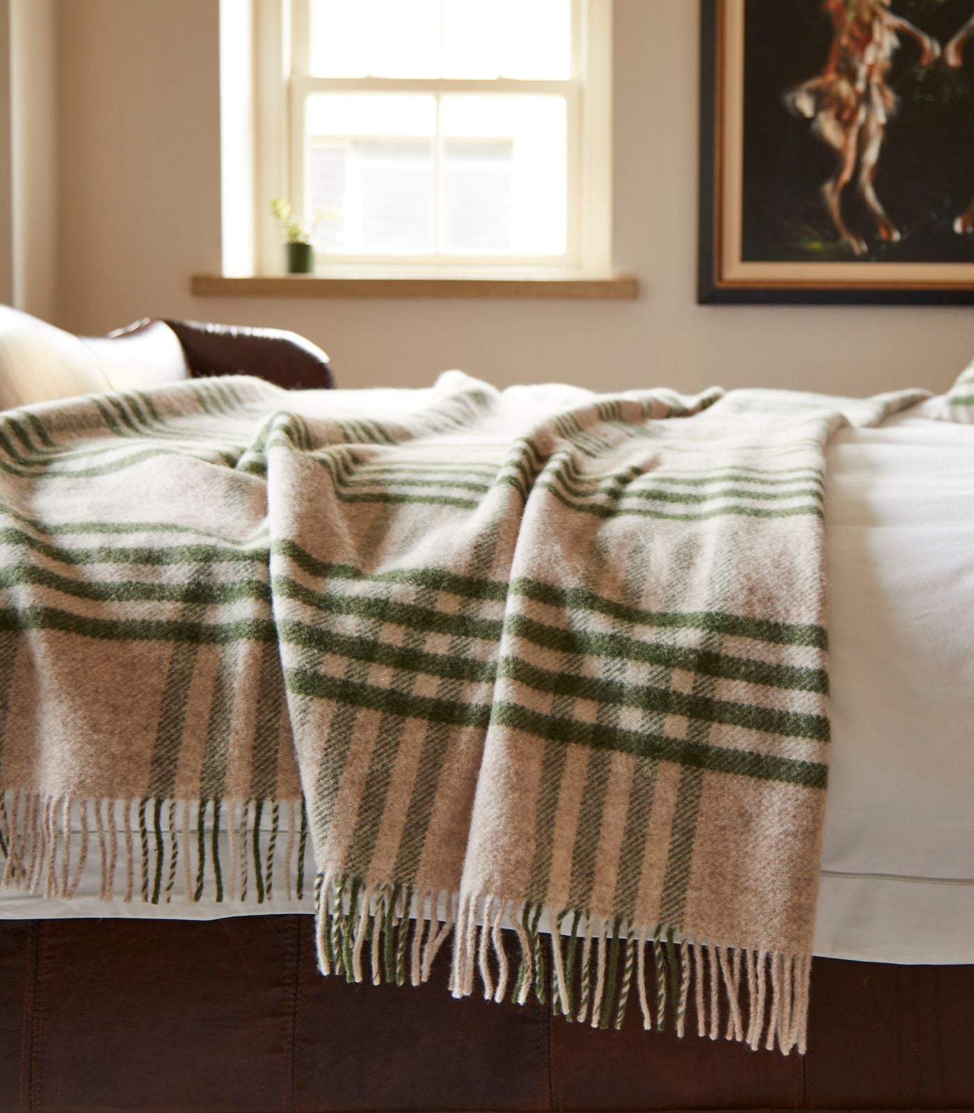 Plaid Laine Carreaux Vert et Beige 150 x 240cm - Collection Aspen, The Mill, gros plan sur la matière