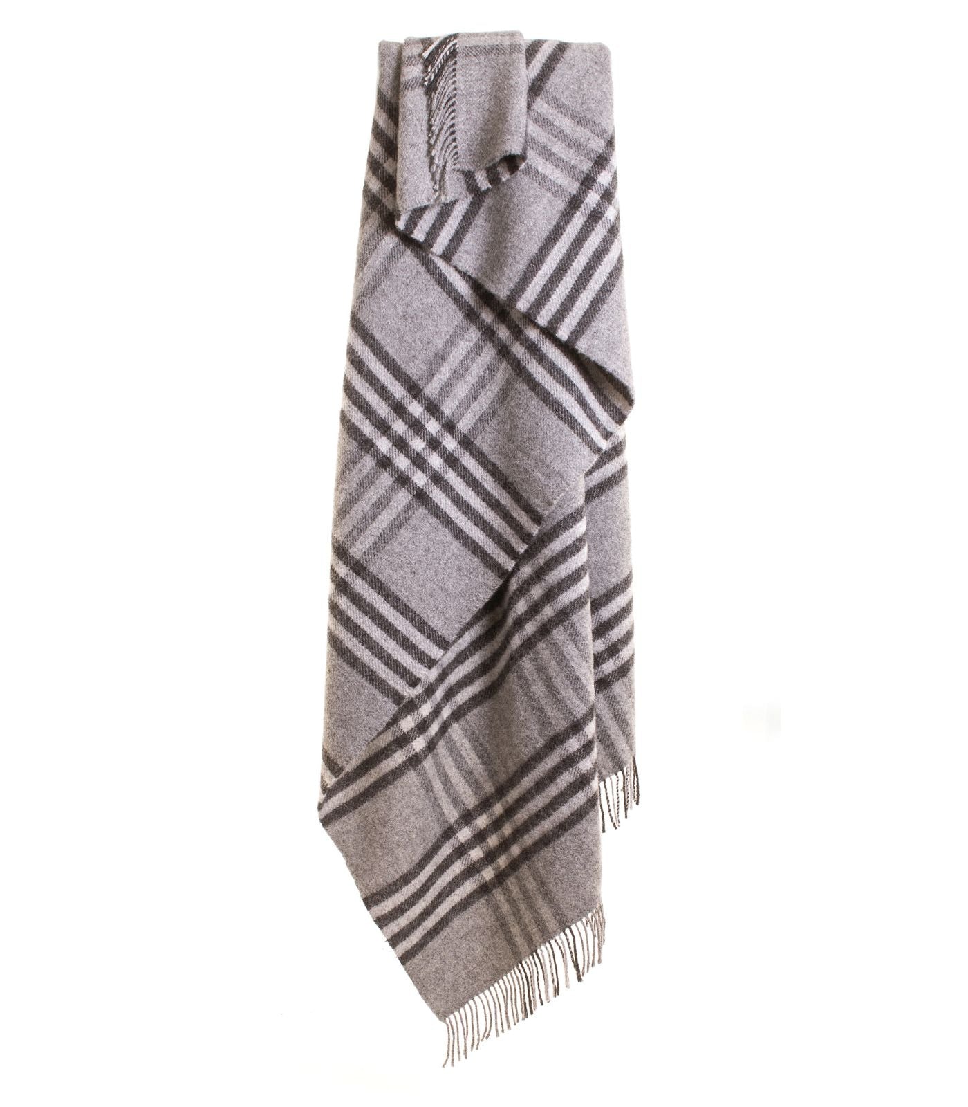Plaid Laine Carreaux Gris 150 x 240cm - Collection Aspen, The Mill, drapé sur un canapé