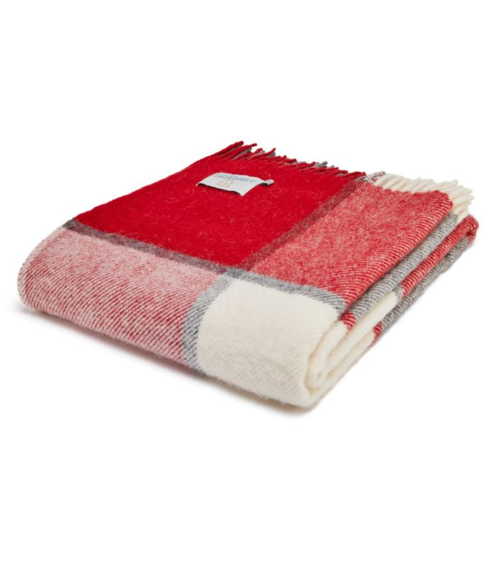 Plaid Laine Carreaux Rouge et Gris 150 x 183 cm, The Mill, confort haut de gamme