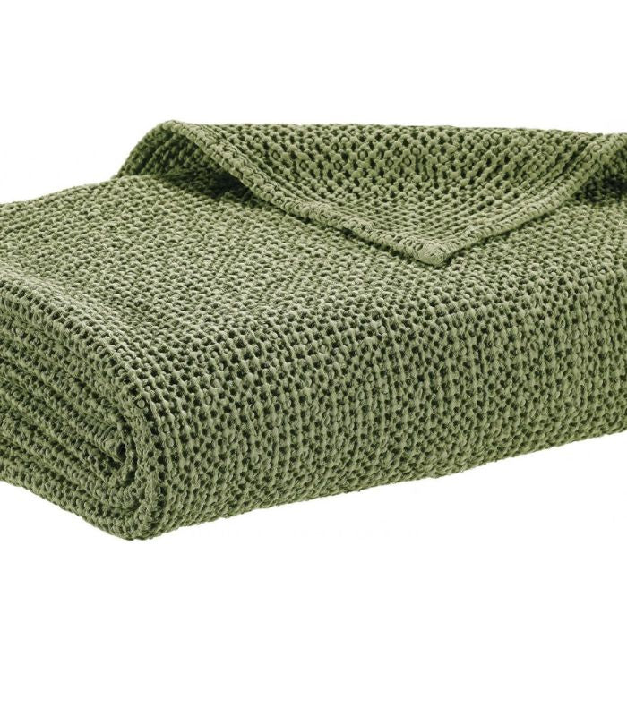 Jeté de canapé/Couvre-lit 100% coton MAIA Vert Eucalyptus, Vivaraise